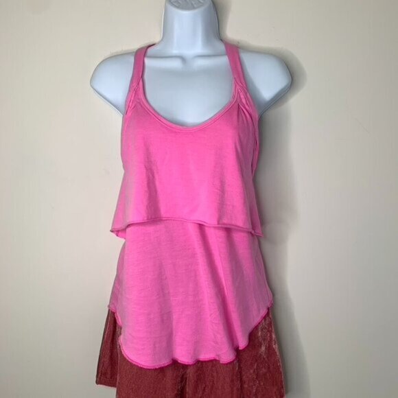 Aritzia Wilfred Tank Top Pink Cotton Knotted tie Racerback tiered ruffle Size XS - Picture 8 of 16